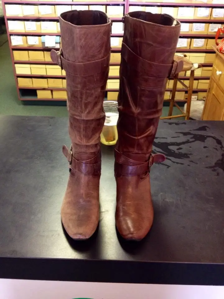 Brown leather boots